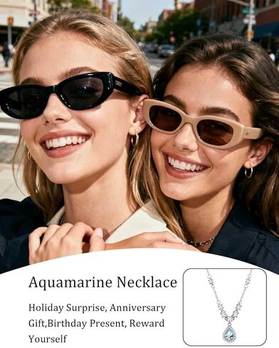 Silver Aquamarine Light Blue Teardrop Pendant Birthstone Crystal Adjustable Necklace Chain Cubic Zirconia Thin Necklace for Women in Kuwait