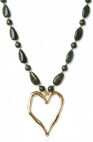 Large Heart Necklaces for Women Exaggerated Gold Big Hollow Heart Pendant Necklace Vintage Colored Geometric Resin Bead Heart Choker Necklace Fashion Party Statement Jewelry for Women in Saudi Arabia