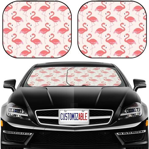 MSD Car Sun Shade Windshield Sunshade Universal Fit 2 Pack، كتلة وهج الشمس، الأشعة فوق البنفسجية والحرارة، حماية الجزء الداخلي للسيارة، معرف الصورة: 29506314 نمط طائر فلامنغو سلس. in Saudi Arabia