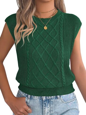Women's Summer Cap Sleeve Tops, Cable Knit Crewneck, Dressy Trendy Loose Fit Lightweight Sweater Vest in Saudi Arabia