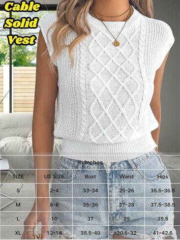 Women's Summer Cap Sleeve Tops, Cable Knit Crewneck, Dressy Trendy Loose Fit Lightweight Sweater Vest in Saudi Arabia