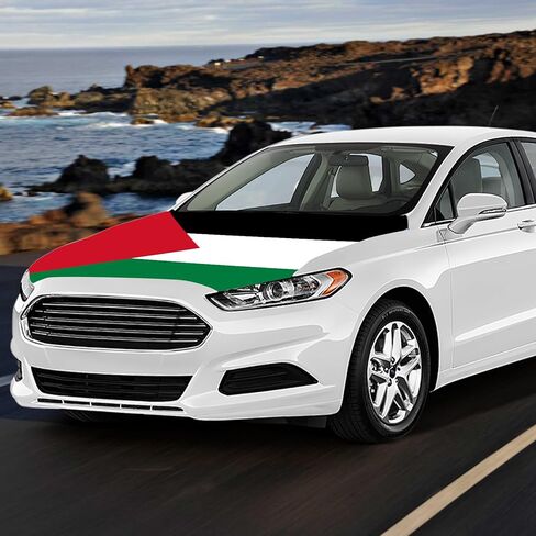 علم فلسطين غطاء غطاء محرك السيارة 3.5X5Ft غطاء محرك السيارة الفلسطيني راية الأقمشة المرنة مركبات مقاومة للرياح تزيين الأعلام in Kuwait