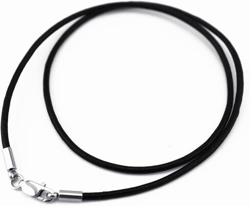 Glory Qin Black Genuine Leather Rope Chain Stainless Steel Squared Lobster Clasp Leather Cord Chain Necklace Rope (2.0 mm, 16 Inches) in Kuwait