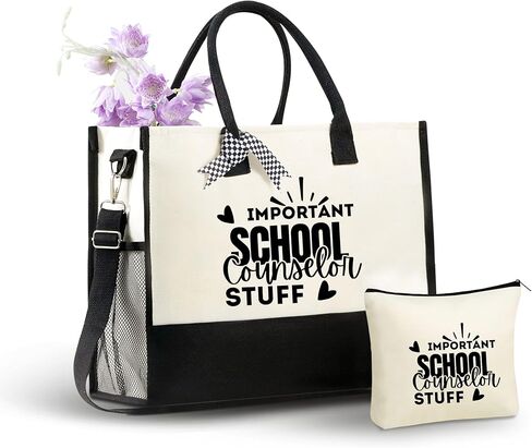 InnoBeta School Counselor Gifts for Women Canvas Tote Bag, Counselor Gifts Tote with Top Zipper Closure and Shoulder Strap for Birthday, Mother's Day, Christmas - STUFF in Saudi Arabia