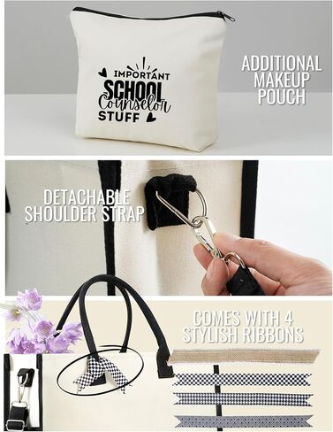 InnoBeta School Counselor Gifts for Women Canvas Tote Bag, Counselor Gifts Tote with Top Zipper Closure and Shoulder Strap for Birthday, Mother's Day, Christmas - STUFF in Saudi Arabia