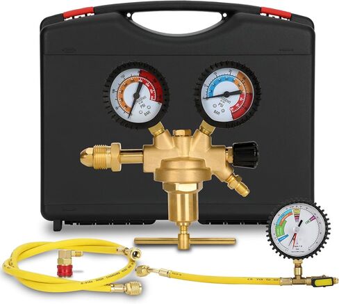 53010 مجموعة أدوات اختبار ضغط التدفئة والتهوية وتكييف الهواء للسيارات، منظم ضغط النيتروجين، خرطوم الشحن، محول كشف التسرب، موصل R134a، صناديق بلاستيكية مصبوبة مخصصة، أدوات اختبار الضغط الاحترافية in Kuwait