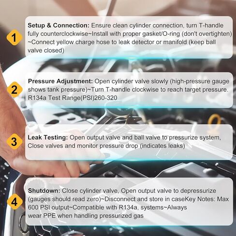 53010 مجموعة أدوات اختبار ضغط التدفئة والتهوية وتكييف الهواء للسيارات، منظم ضغط النيتروجين، خرطوم الشحن، محول كشف التسرب، موصل R134a، صناديق بلاستيكية مصبوبة مخصصة، أدوات اختبار الضغط الاحترافية in Kuwait