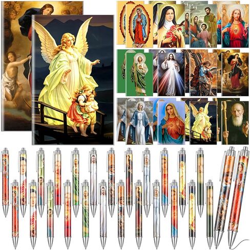 Supervitae 48 Pcs Catholic Gifts Bulk Catholic Saints Ballpoint Pens Devotional Prayer Notebooks Bible Verse Christian Gifts Baptism Church School Office Bible Study Supplies in Kuwait