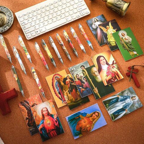 Supervitae 48 Pcs Catholic Gifts Bulk Catholic Saints Ballpoint Pens Devotional Prayer Notebooks Bible Verse Christian Gifts Baptism Church School Office Bible Study Supplies in Kuwait