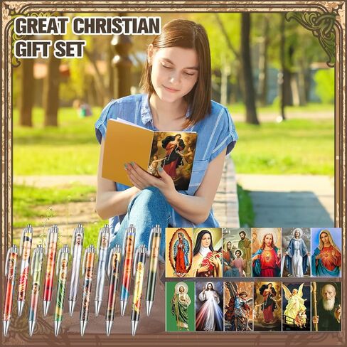 Supervitae 48 Pcs Catholic Gifts Bulk Catholic Saints Ballpoint Pens Devotional Prayer Notebooks Bible Verse Christian Gifts Baptism Church School Office Bible Study Supplies in Kuwait