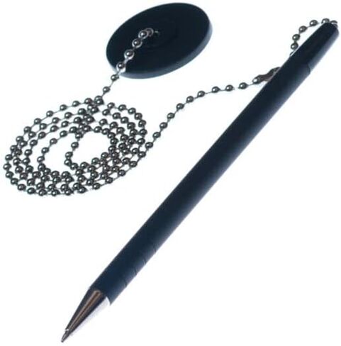 Security Pen Pack of 12 Black Ink Ballpoint Pens with Medium Point Adhesive Base and Chain Desktop Pens for Offices Banks and Lobbies in Saudi Arabia