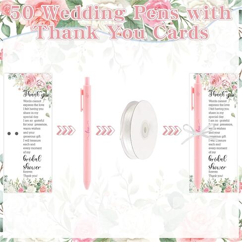 50 Sets Bridal Shower Favors for Guests Wedding Pens Bulk with Thank You Cards Bridal Shower Pens for Guest Wedding Souvenirs Game Prizes in Kuwait