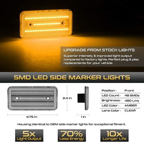 VIPMOTOZ Front Amber + Rear Red LED Strip Side Marker Lights For 2002-2018 Mercedes-Benz W463 G-Wagon G500 G550 G55 G63 AMG, Chrome Housing, Driver & Passenger Side Fender Parking Lamps Replacement in Saudi Arabia