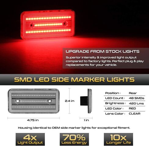 VIPMOTOZ Front Amber + Rear Red LED Strip Side Marker Lights For 2002-2018 Mercedes-Benz W463 G-Wagon G500 G550 G55 G63 AMG, Chrome Housing, Driver & Passenger Side Fender Parking Lamps Replacement in Saudi Arabia