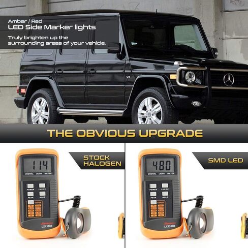 VIPMOTOZ Front Amber + Rear Red LED Strip Side Marker Lights For 2002-2018 Mercedes-Benz W463 G-Wagon G500 G550 G55 G63 AMG, Chrome Housing, Driver & Passenger Side Fender Parking Lamps Replacement in Saudi Arabia