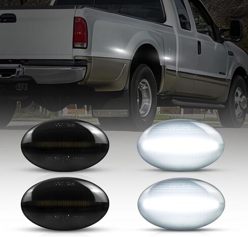 AUTOONE White LED Dually Bed Side Marker Lights for1999-2010 Ford F350 F450 F550 Super Duty, 6500K White Dual Rear Wheel Bed Marker Lamps, Smoked Len, 4PCS in Kuwait