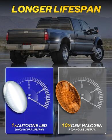 AUTOONE White LED Dually Bed Side Marker Lights for1999-2010 Ford F350 F450 F550 Super Duty, 6500K White Dual Rear Wheel Bed Marker Lamps, Smoked Len, 4PCS in Kuwait