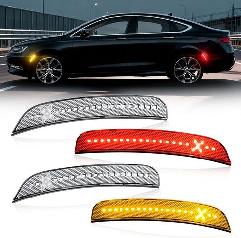 مجموعات إضاءة جانبية LED من D-Lumina X-Style Fender متوافقة مع كرايسلر 300 2015-2024، مصابيح جانبية للمصد الأمامي الخلفي باللون الكهرماني والأحمر، مصابيح إشارة الانعطاف بعدسات مدخنة، حزمة من 4 [في انتظار براءة اختراع] in Saudi Arabia