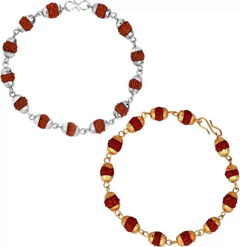 مجموعة من سوار سلسلة رودراكشا 5 مطلي بالفضة والذهب الأصلي من 5 موخي كاب شيفا، مجوهرات روحية هندوسية in Kuwait