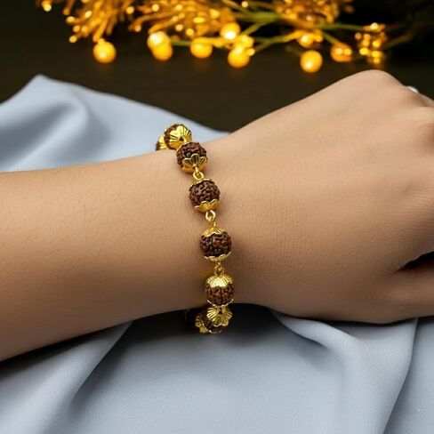 مجموعة من سوار سلسلة رودراكشا 5 مطلي بالفضة والذهب الأصلي من 5 موخي كاب شيفا، مجوهرات روحية هندوسية in Kuwait