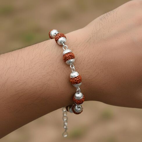 مجموعة من سوار سلسلة رودراكشا 5 مطلي بالفضة والذهب الأصلي من 5 موخي كاب شيفا، مجوهرات روحية هندوسية in Kuwait