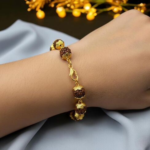 مجموعة من سوار سلسلة رودراكشا 5 مطلي بالفضة والذهب الأصلي من 5 موخي كاب شيفا، مجوهرات روحية هندوسية in Kuwait