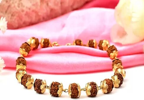 مجموعة من سوار سلسلة رودراكشا 5 مطلي بالفضة والذهب الأصلي من 5 موخي كاب شيفا، مجوهرات روحية هندوسية in Kuwait