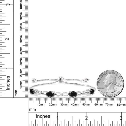 جوهرة ستون كينغ 4.42 Cttw 7X5MM البيضاوي الأسود الياقوت والماس مختبر نمت 925 سوار الفضة الاسترليني للنساء | سوار بولو قابل للتعديل للنساء | سهل الارتداء والخلع in Saudi Arabia
