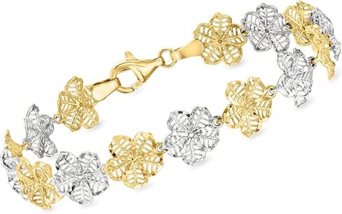 Ross-Simons Sterling Silver and 18kt Gold Over Sterling Floral-Link Bracelet in Saudi Arabia