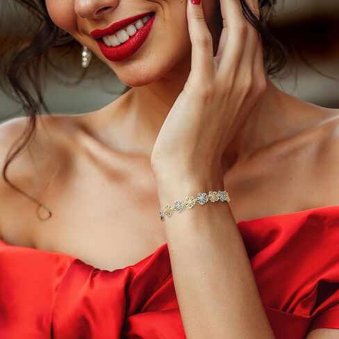 Ross-Simons Sterling Silver and 18kt Gold Over Sterling Floral-Link Bracelet in Saudi Arabia
