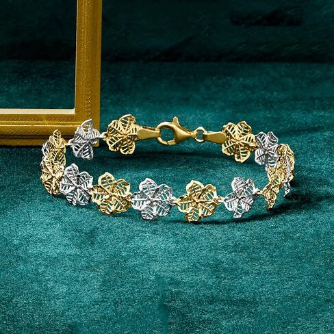 Ross-Simons Sterling Silver and 18kt Gold Over Sterling Floral-Link Bracelet in Saudi Arabia