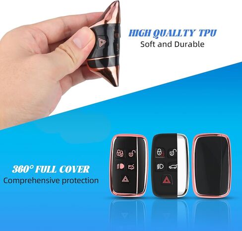 لغطاء مفتاح Range Rover Key Fob مع سلسلة مفاتيح السيارة، حافظة مفاتيح سيارة ناعمة من مادة TPU متوافقة مع LR4 Sport Evoque لسيارة Jaguar XF XJ XJL F-pace، 5 أزرار لغطاء مفتاح Jaguar in Kuwait