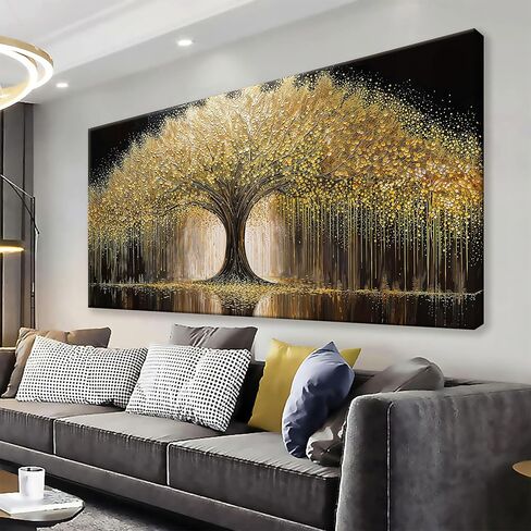 Large Golden Tree Of Life Wall Art Decor Modern Ready To Hang Room Wall Decor Large Wall Art For Living Room Kitchen Office Bedroom Canvas Prints Decor 29x58 Inch in Saudi Arabia