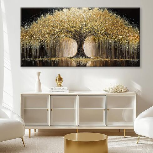 Large Golden Tree Of Life Wall Art Decor Modern Ready To Hang Room Wall Decor Large Wall Art For Living Room Kitchen Office Bedroom Canvas Prints Decor 29x58 Inch in Saudi Arabia