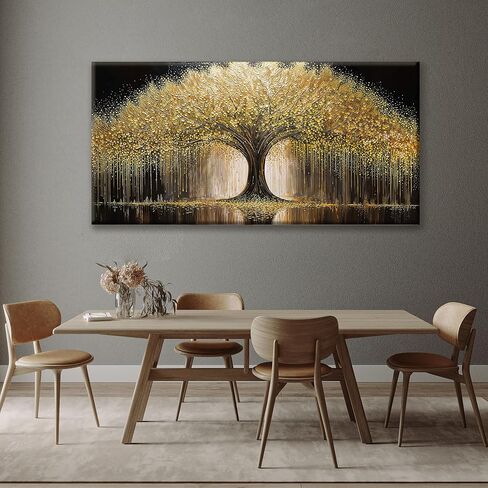 Large Golden Tree Of Life Wall Art Decor Modern Ready To Hang Room Wall Decor Large Wall Art For Living Room Kitchen Office Bedroom Canvas Prints Decor 29x58 Inch in Saudi Arabia