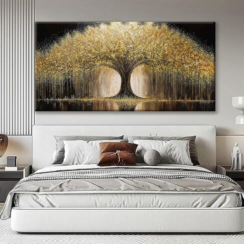 Large Golden Tree Of Life Wall Art Decor Modern Ready To Hang Room Wall Decor Large Wall Art For Living Room Kitchen Office Bedroom Canvas Prints Decor 29x58 Inch in Saudi Arabia