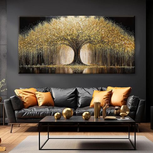 Large Golden Tree Of Life Wall Art Decor Modern Ready To Hang Room Wall Decor Large Wall Art For Living Room Kitchen Office Bedroom Canvas Prints Decor 29x58 Inch in Saudi Arabia