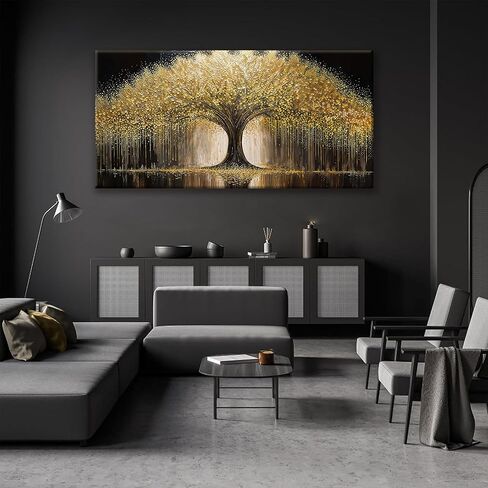 Large Golden Tree Of Life Wall Art Decor Modern Ready To Hang Room Wall Decor Large Wall Art For Living Room Kitchen Office Bedroom Canvas Prints Decor 29x58 Inch in Saudi Arabia
