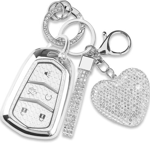 Compatible with Cadillac Key Fob Cover with Heart Keychain for Women, Compatible with Cadillac Escalade ATS CTS STS SRX XT5 CT6 Smart Remote Key Protector (5 Buttons-Black) in Kuwait