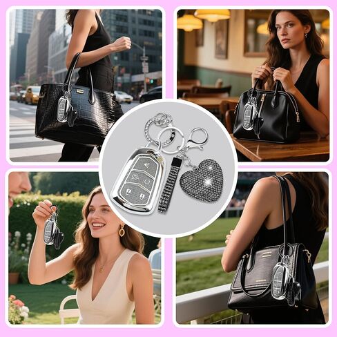 Compatible with Cadillac Key Fob Cover with Heart Keychain for Women, Compatible with Cadillac Escalade ATS CTS STS SRX XT5 CT6 Smart Remote Key Protector (5 Buttons-Black) in Saudi Arabia