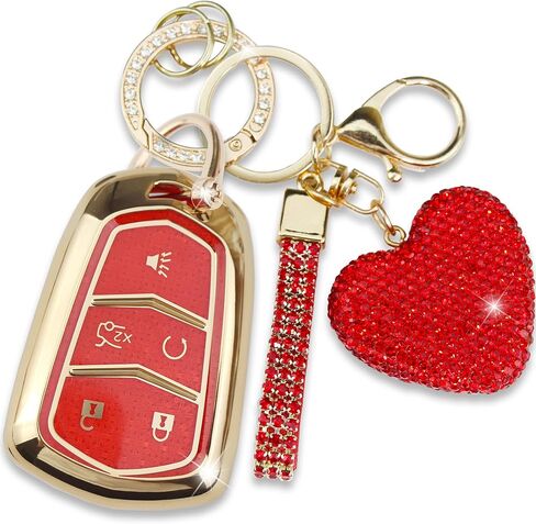 Compatible with Cadillac Key Fob Cover with Heart Keychain for Women, Compatible with Cadillac Escalade ATS CTS STS SRX XT5 CT6 Smart Remote Key Protector (5 Buttons-Black) in Saudi Arabia