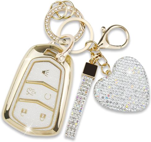 Compatible with Cadillac Key Fob Cover with Heart Keychain for Women, Compatible with Cadillac Escalade ATS CTS STS SRX XT5 CT6 Smart Remote Key Protector (5 Buttons-Black) in Saudi Arabia