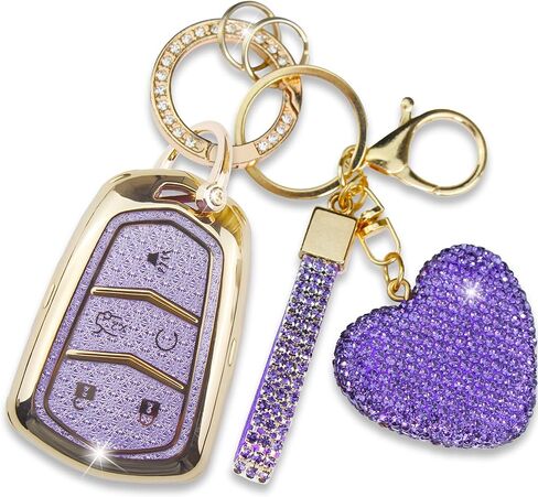 Compatible with Cadillac Key Fob Cover with Heart Keychain for Women, Compatible with Cadillac Escalade ATS CTS STS SRX XT5 CT6 Smart Remote Key Protector (5 Buttons-Black) in Saudi Arabia