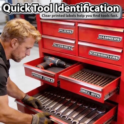 12 Pack of Magnetic Tool Box Labels, 3D-Printed Toolbox Labels, General Tool Box Organize Accessories, Toolbox Magnetic Labels, Reusable Labels, for Steel Toolboxes, Carts, Drawers, and Cabinets in Kuwait