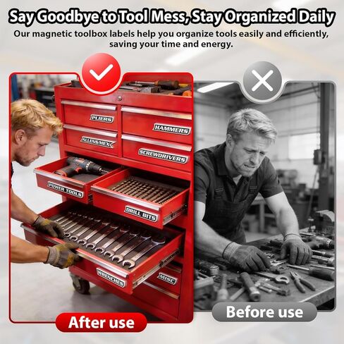 12 Pack of Magnetic Tool Box Labels, 3D-Printed Toolbox Labels, General Tool Box Organize Accessories, Toolbox Magnetic Labels, Reusable Labels, for Steel Toolboxes, Carts, Drawers, and Cabinets in Kuwait