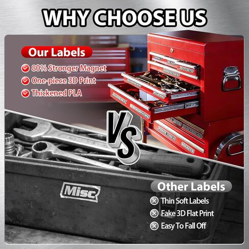 12 Pack of Magnetic Tool Box Labels, 3D-Printed Toolbox Labels, General Tool Box Organize Accessories, Toolbox Magnetic Labels, Reusable Labels, for Steel Toolboxes, Carts, Drawers, and Cabinets in Kuwait