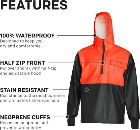Grundens Men’s Neptune Commercial Fishing Pullover Anorak | Waterproof, Adjustable, Orange, 4X-Large in Saudi Arabia