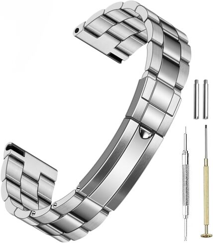سوار ساعة من الفولاذ المقاوم للصدأ مقاس 20 ملم و22 ملم مع مشبك غوص صلب، وسوار معدني سريع التحرير لساعة اليوبيل، سوار ساعة فضي مصقول غير لامع للرجال والنساء in Kuwait