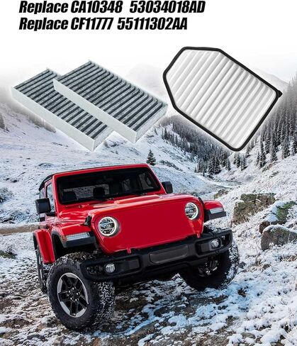 طقم فلتر هواء المحرك ومجموعة فلتر هواء المقصورة مناسب لسيارة جيب رانجلر 3.6L V6 2011-2017 JK 3.6L V6 2018 استبدال CA10348 53034018AD 53034018AE 68257791AA CF11777 55111302AA 68233626AA C16177 in Kuwait