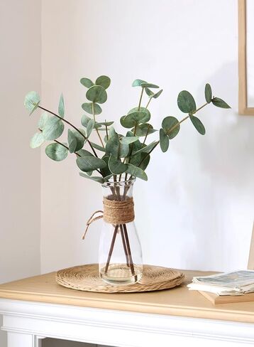 ديكور الغرفة ينبع الأوكالبتوس الاصطناعي في مزهرية زجاجية مع ماء صناعي، 3 قطع من نباتات الأوكالبتوس الخضراء المزيفة تترك فروعًا للحمام المركزي وغرفة النوم ورف الطاولة للمنزل in Kuwait